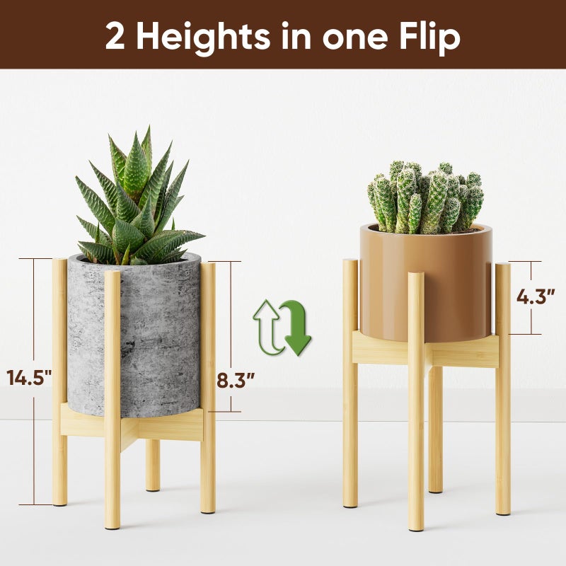 MUDEELA Plant Stand for Indoor Plants: Adjustable Width Fits 8-12 Inch Pots - Mid Century Modern Bamboo Plant Stand - 14.5 Inch Single Tier Small Floor Plant Holder, Natural, 1 Pack (Without Pot) - Image 4
